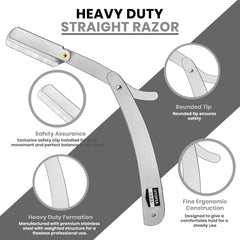 Matte-finish stainless steel razor detail highlighting durability and balance.