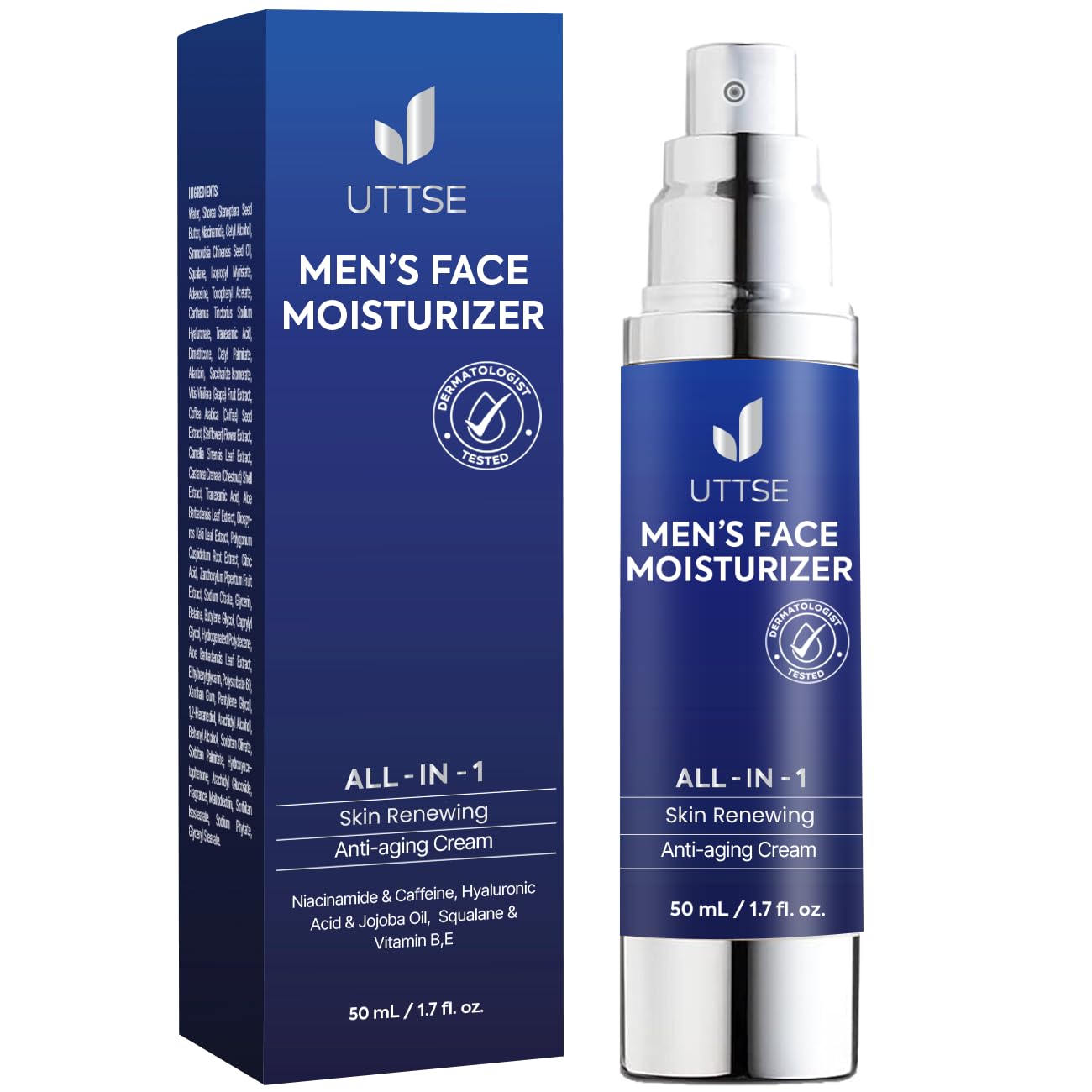 Uttse 6-in-1 face cream bottle with pump delivers daily hydration for men