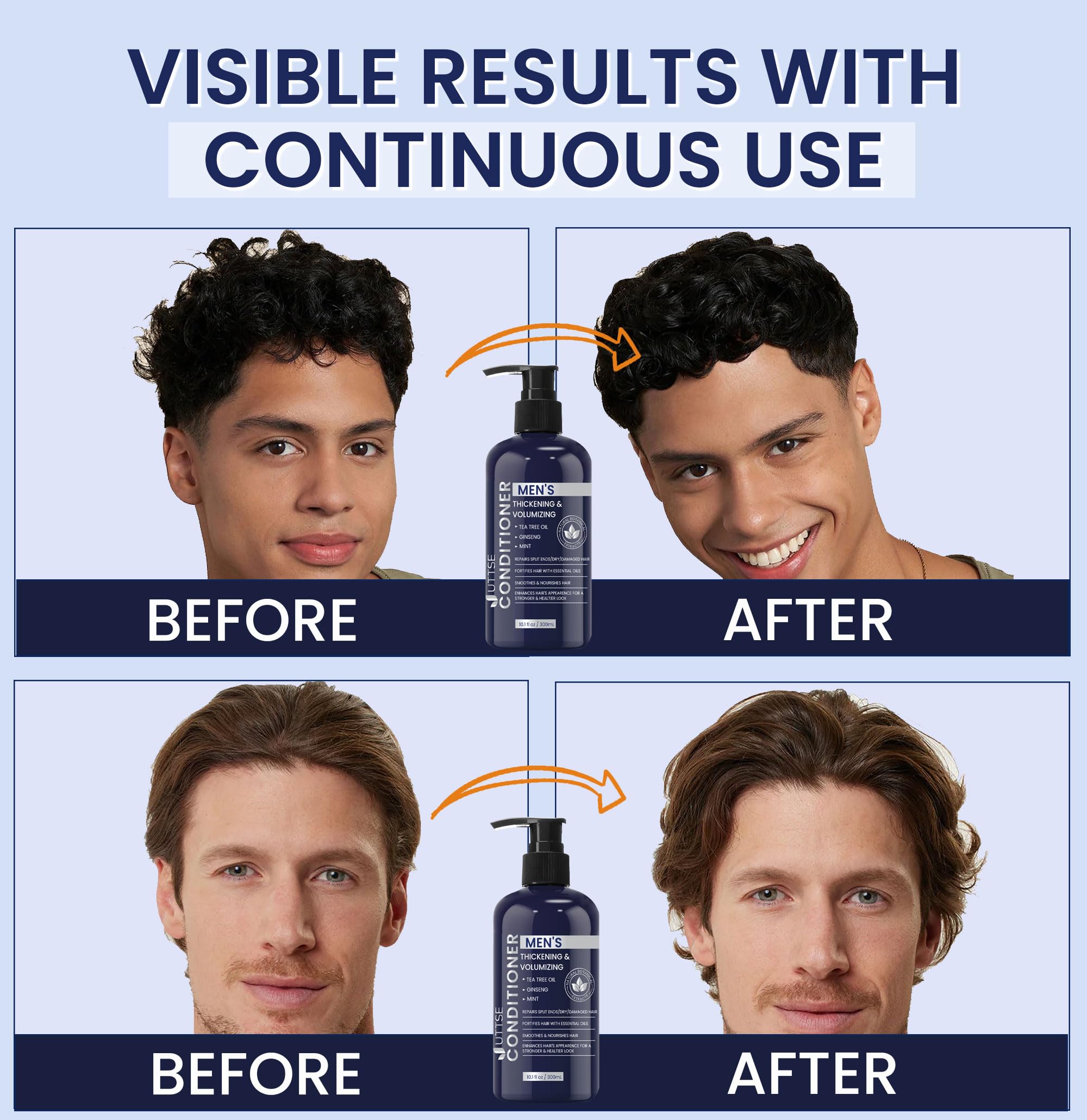 Uttse conditioner volume-visual shows thicker-looking hair with continued use.