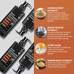 Uttse Root Activator Shampoo for Men label close up highlights natural ingredients for soothing scalp.
