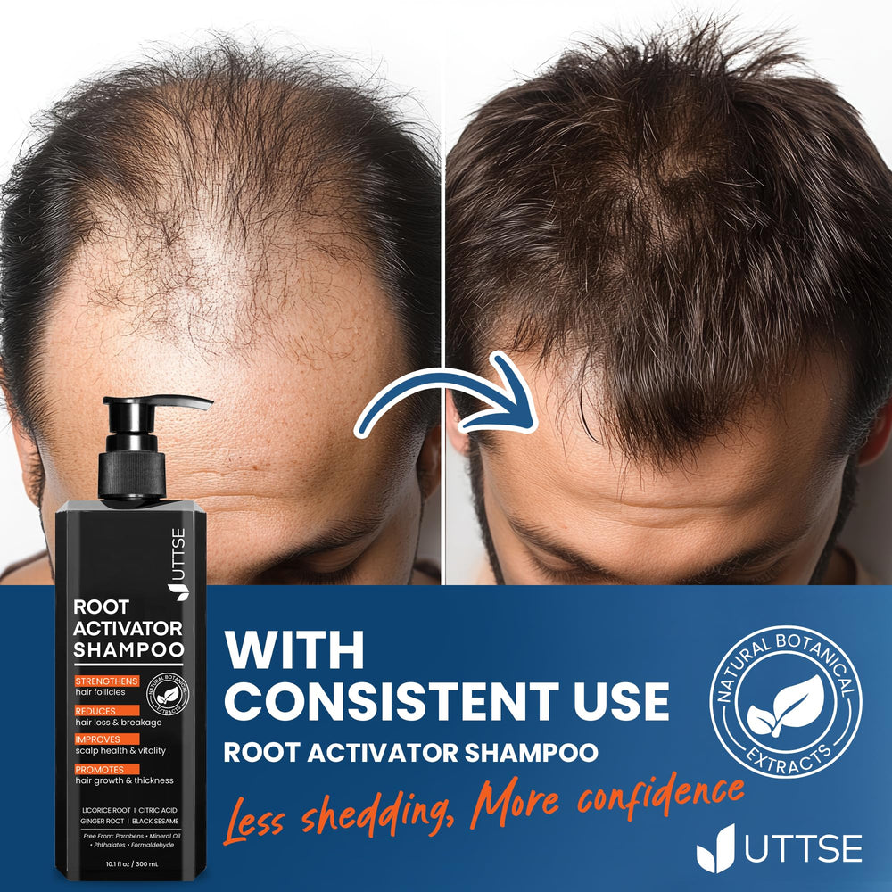 Uttse Root Activator Shampoo for Men scalp application demonstrates massage friendly texture.