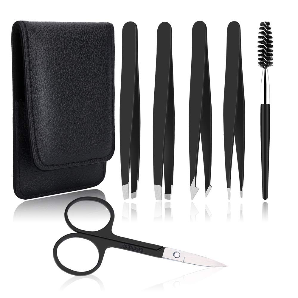 UUBAAR 6-pcs tweezers set in a case for on-the-go grooming.