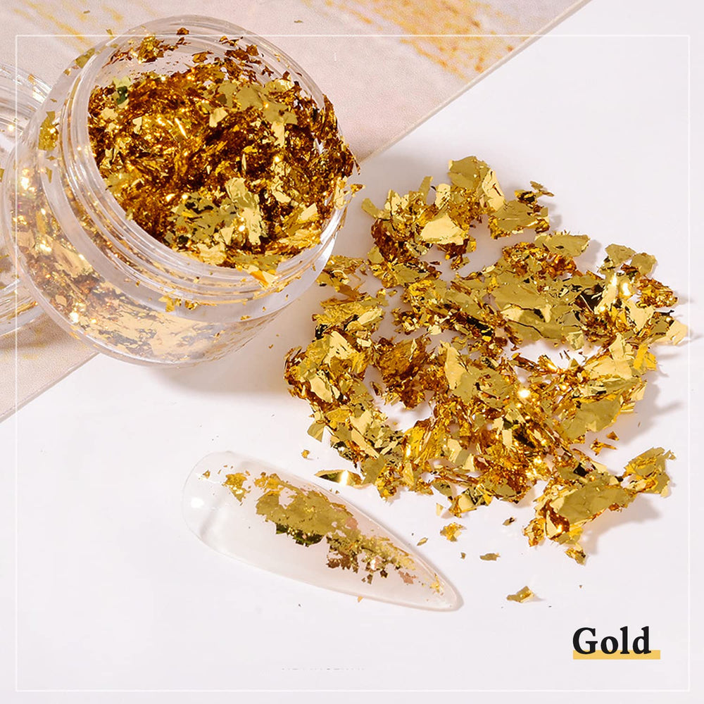UVANKAUP epoxy art foil flakes gold for shimmering resin pieces.