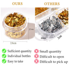 UVANKAUP nail foil flakes silver bottle showing reflective manicure options.