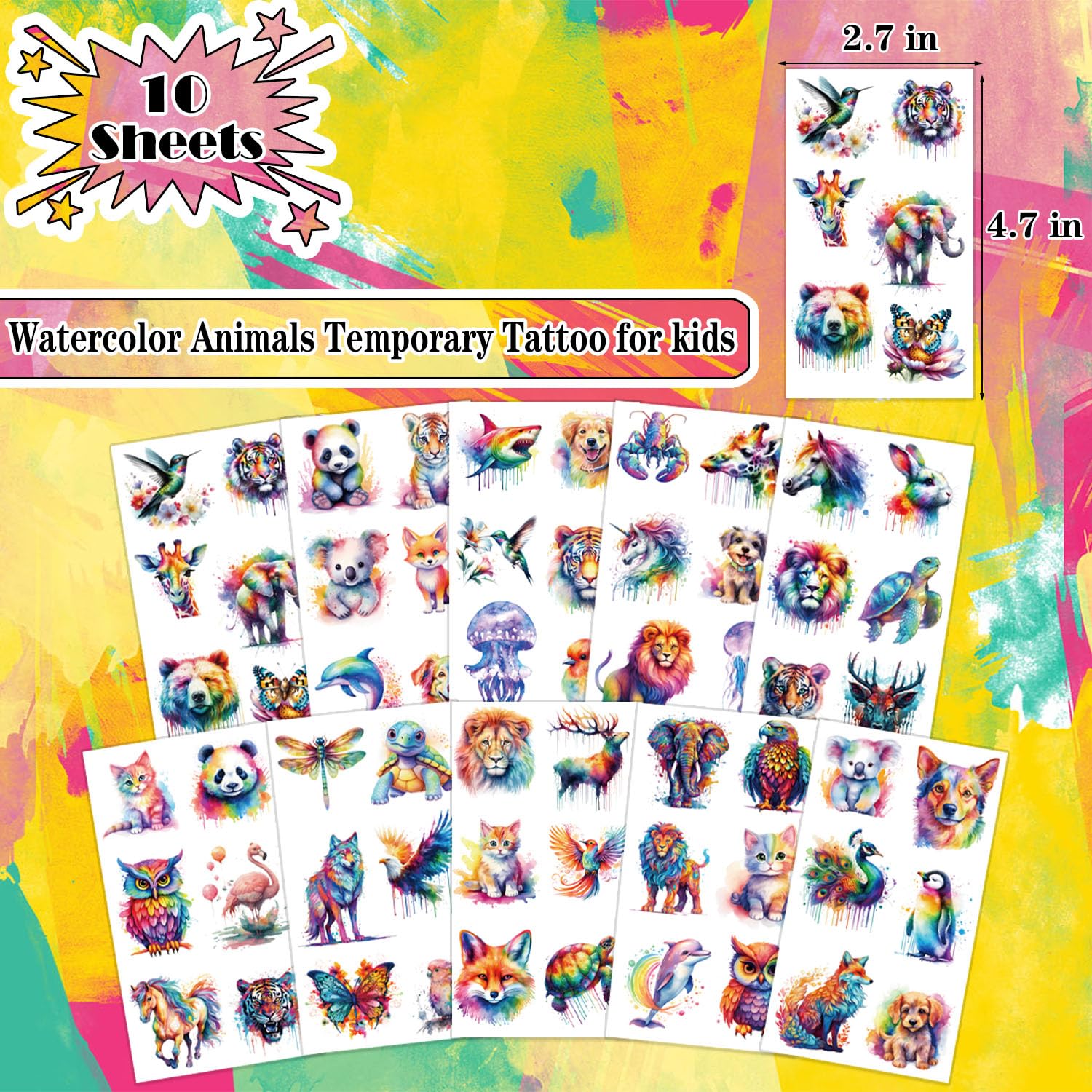 UVUXO tatuajes animales acuarela para mano, diversión duradera en el juego