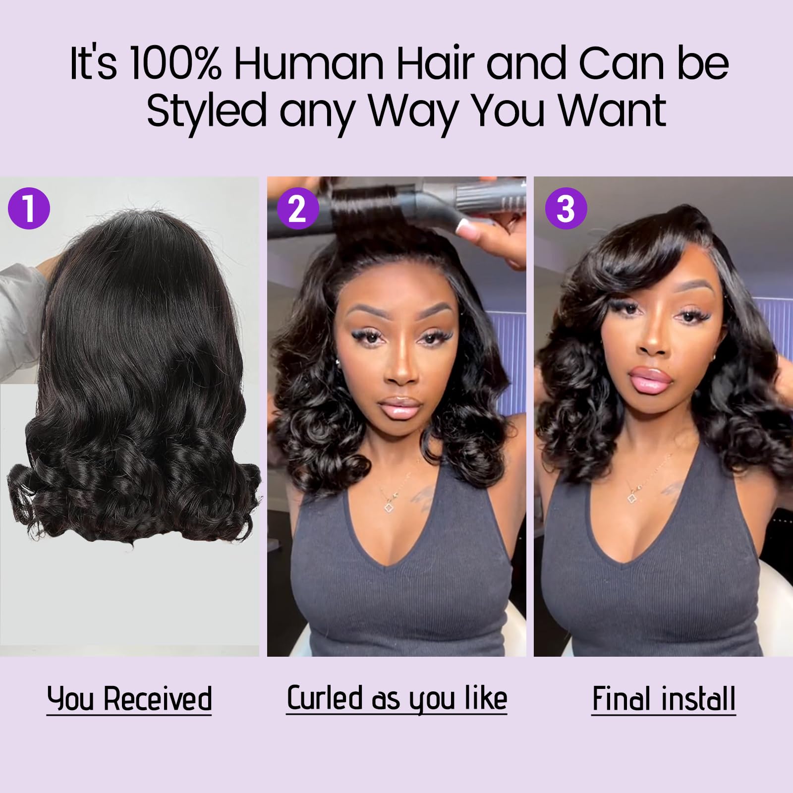 UVVUVV 14-inch human hair wig true length with natural movement
