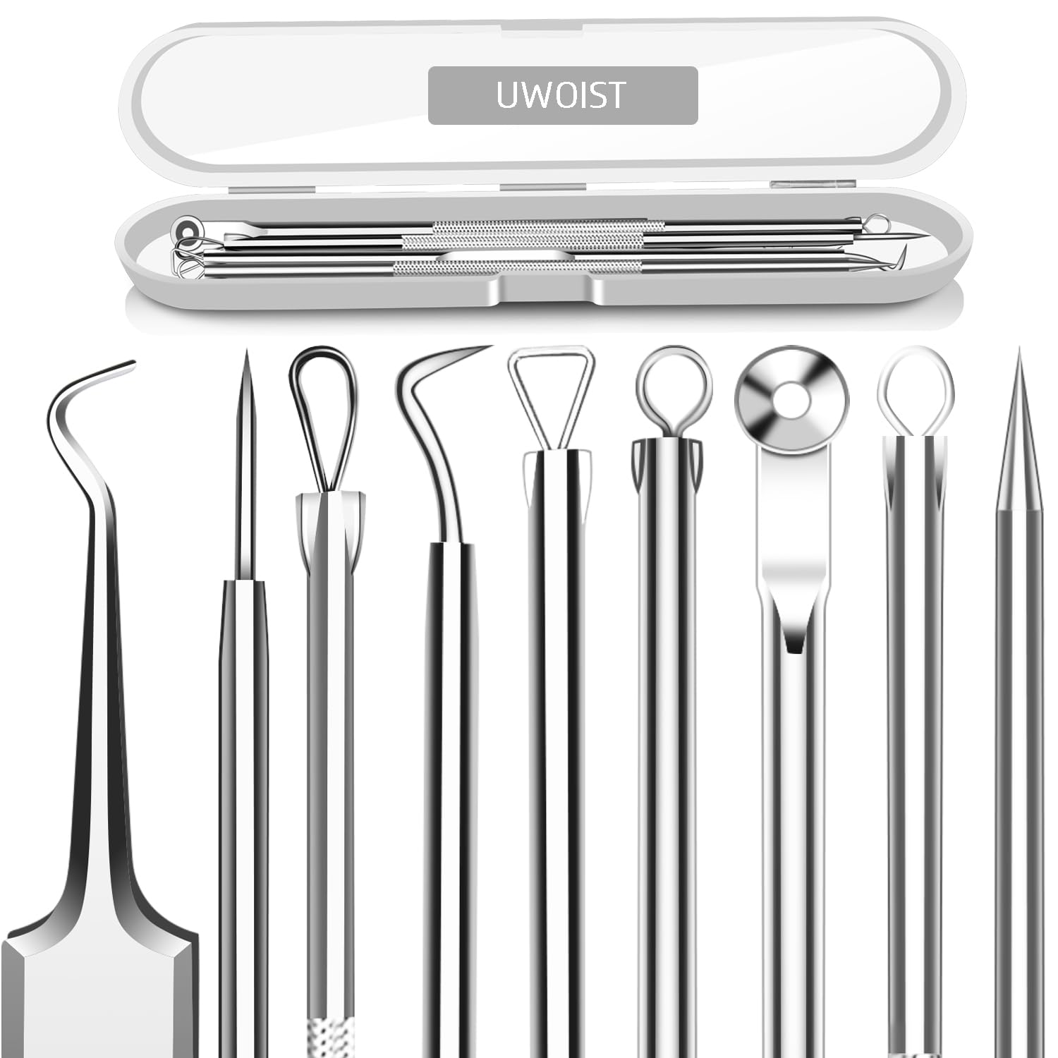 UWOIST 5-piece blackhead remover kit with curved tips for precise extraction at home.