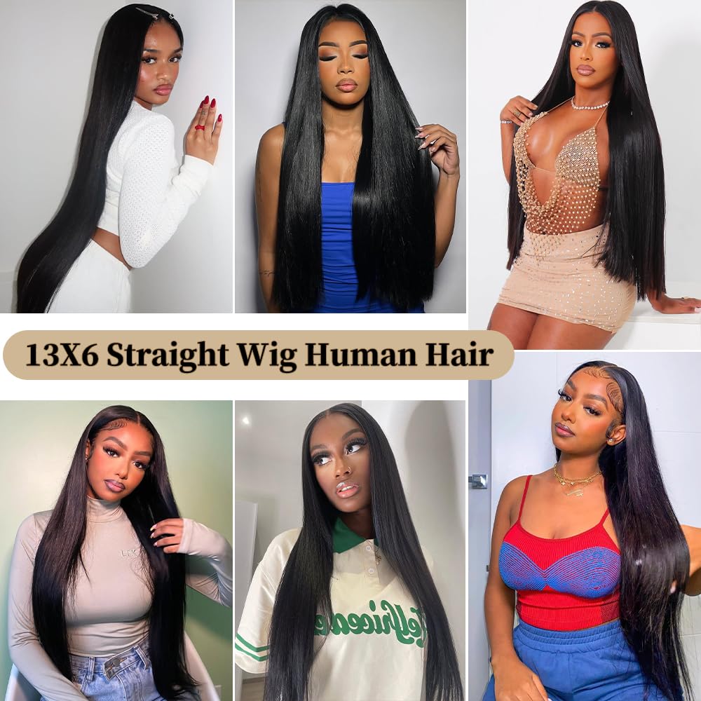 UYGLJK model wearing the 32-inch straight wig for everyday styling potential.