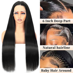 UYGLJK 32-inch straight wig side part showing versatility for a middle or side part.