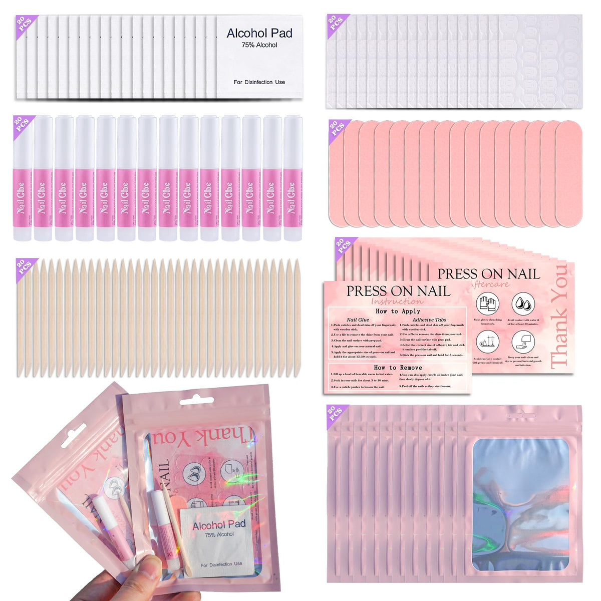 Uyolaxed disposable nail kit packaging in pink for portable professional prep