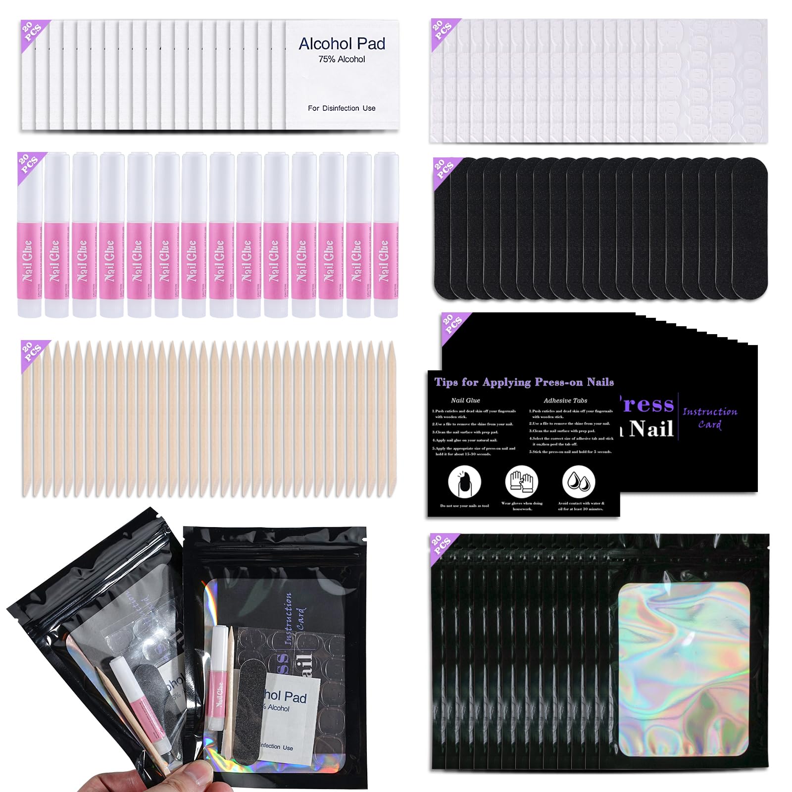 Uyolaxed disposable nail kit contents arranged for quick at-home manicure prep