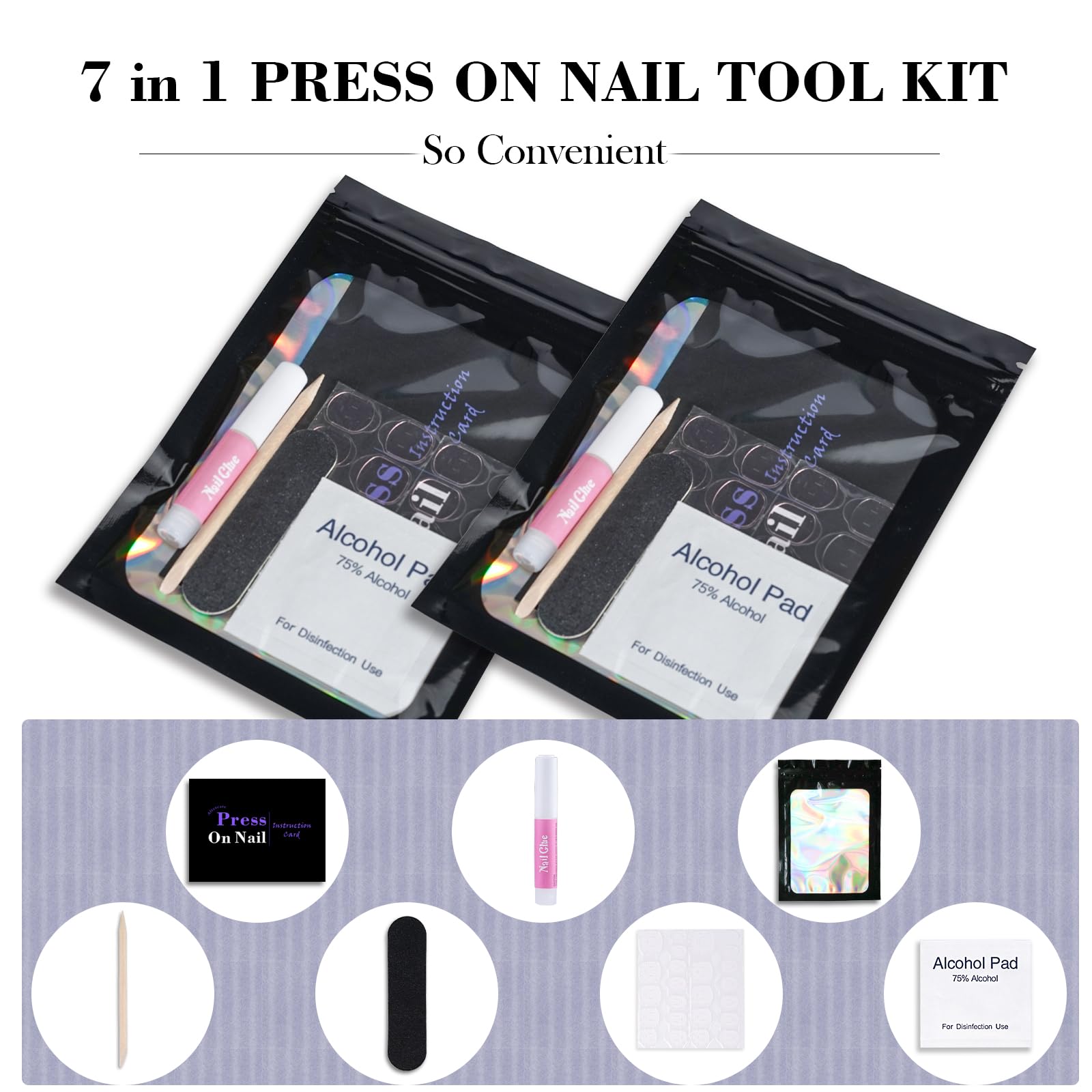 Close-up of Uyolaxed glue and adhesive tabs for strong, flexible press-on nails