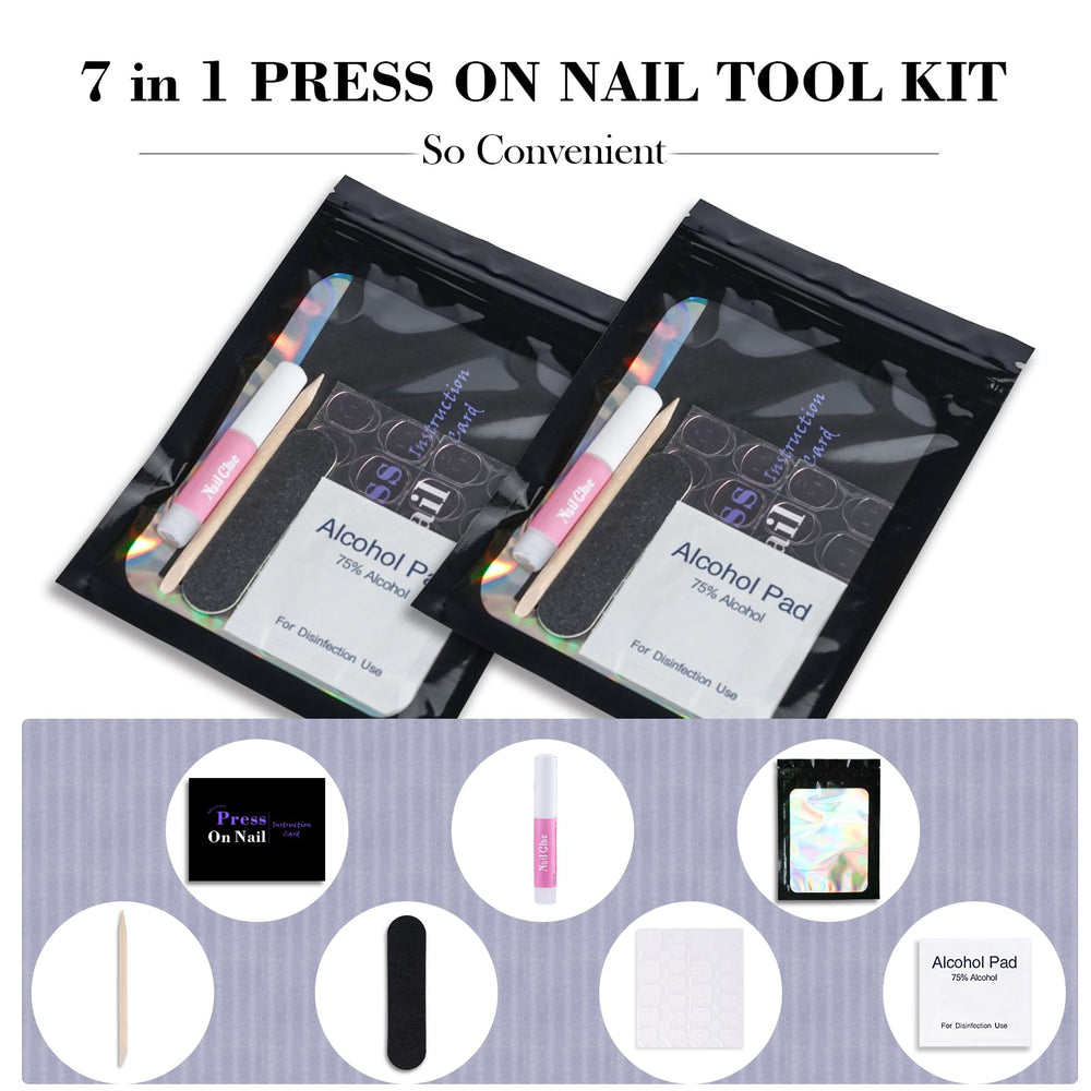 Close-up of Uyolaxed glue and adhesive tabs for strong, flexible press-on nails