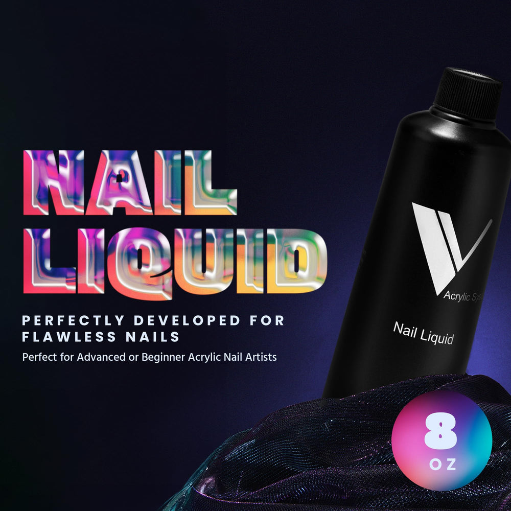 V Beauty Pure monomer liquid bottle sideview highlighting easy handling.