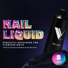 V Beauty Pure monomer liquid bottle sideview highlighting easy handling.