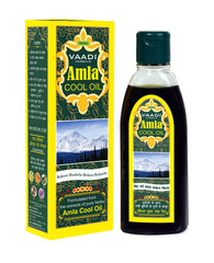 Vaadi Herbals Amla-Brahmi Hair Oil bottle illustrating nourishing formula for stronger hair.