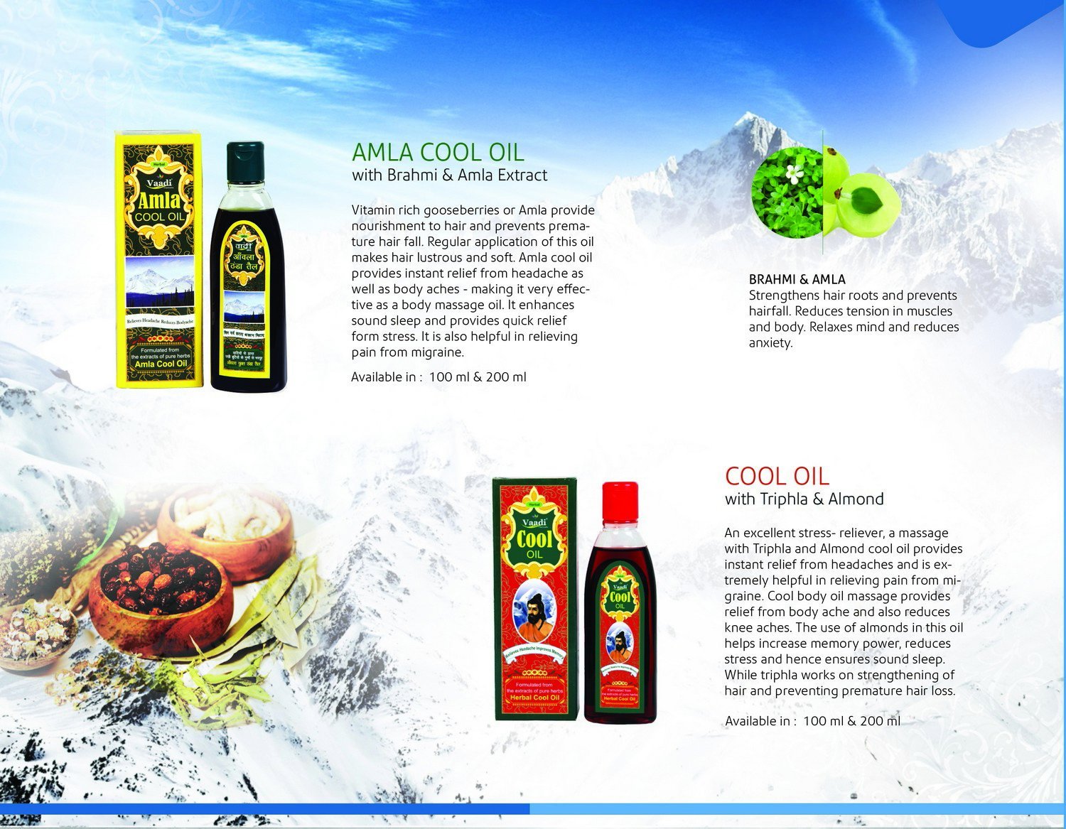 Vaadi Herbals Amla-Brahmi Hair Oil packaging evokes relaxing aroma for scalp care.