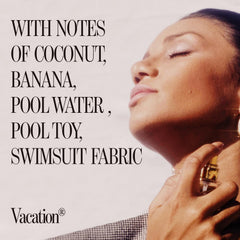  VACATION bottle on shelf emphasizes unisex, travel-ready fragrance for daily use.