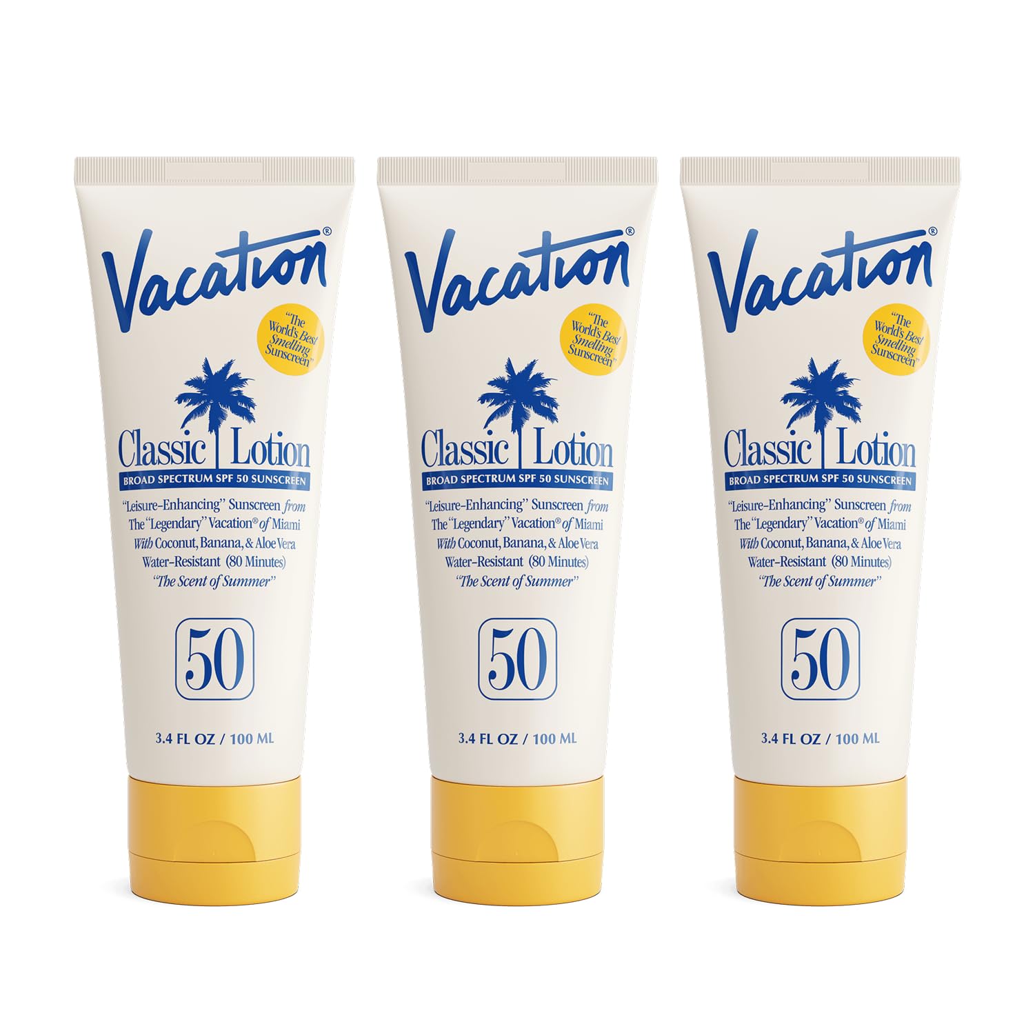 Vacation Classic Sunscreen Lotion SPF 50 bottle with invisible finish on all skin tones.