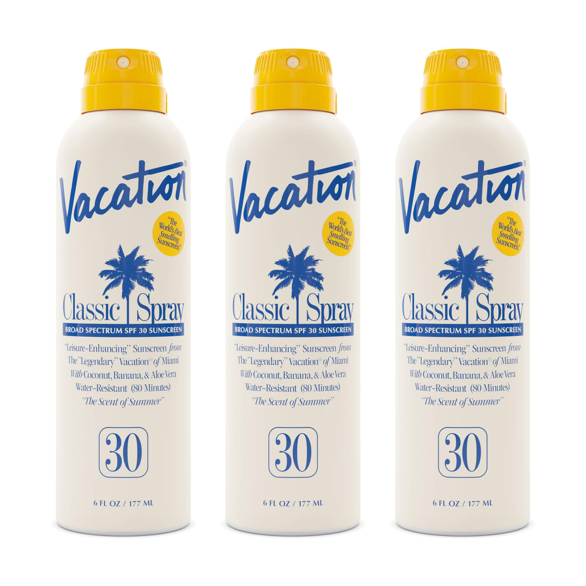 Vacation Classic Sunscreen Spray SPF 30 bottle front shows invisible protection on all skin tones.