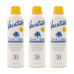 Vacation Classic Sunscreen Spray SPF 30 bottle front shows invisible protection on all skin tones.