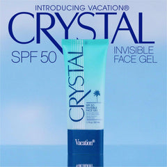 Vacation Crystal SPF 50 Face Gel clear swatch on skin with no white cast
