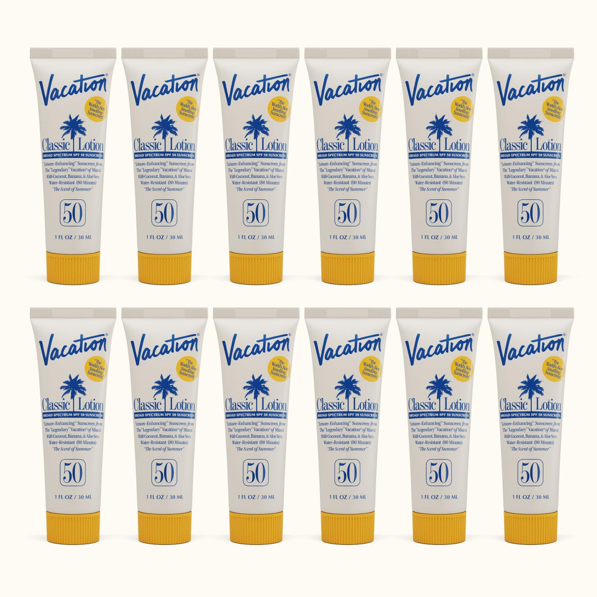 Vacation Mini Classic Lotion SPF 50 bottle front view, travel-friendly sunscreen