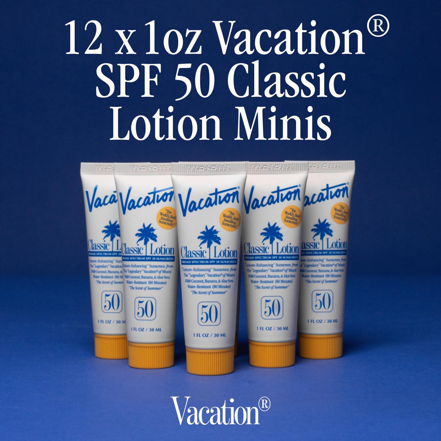 Vacation Mini Classic Lotion SPF 50 mini pack shows 12 samples, ideal party favors