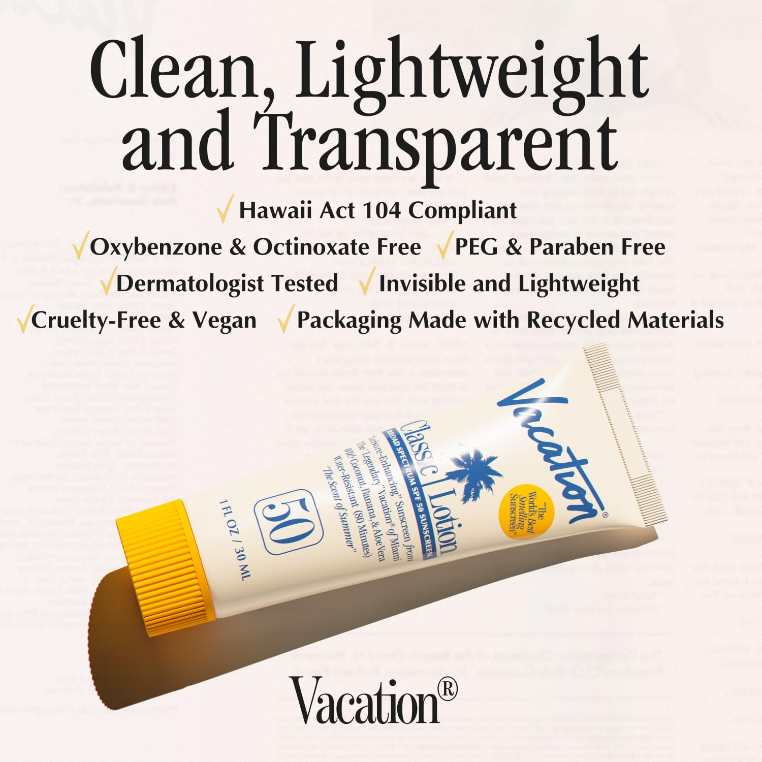 Vacation Mini Classic Lotion SPF 50 texture demonstration, smooth rub-in on skin