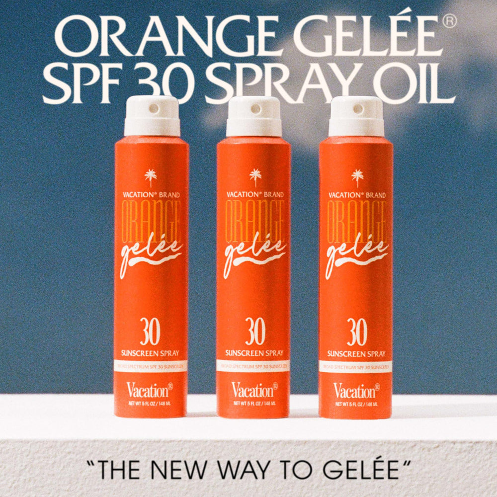 Vacation Orange Gelée clear spray on skin for invisible coverage.