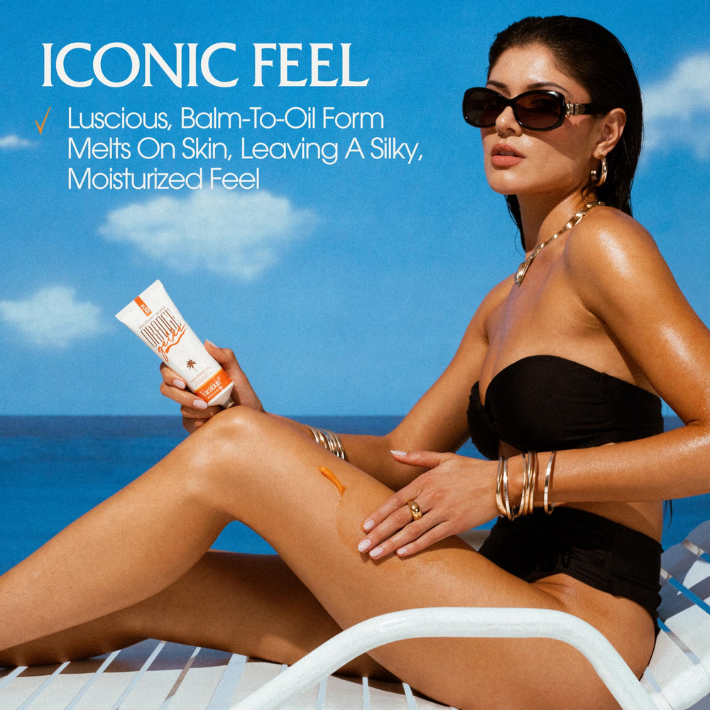 Vacation Orange Gelée packaging highlights mineral oil-free formula for skin-friendly protection