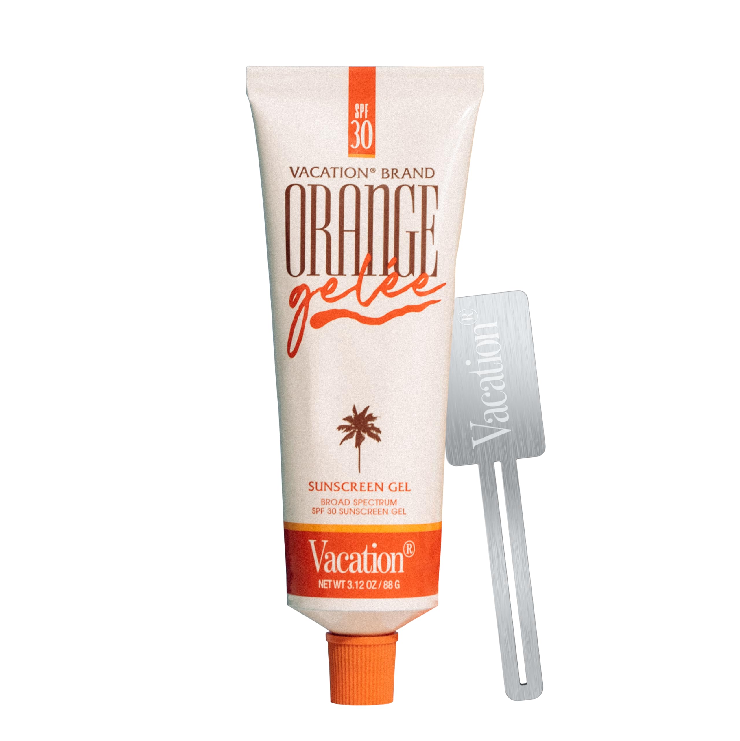 Vacation Orange Gelée tube-key close-up shows easy dispensing and less waste
