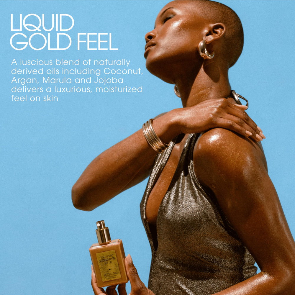 Vacation Shimmer Oil packaging and vegan formula appeal to conscious shoppers.
