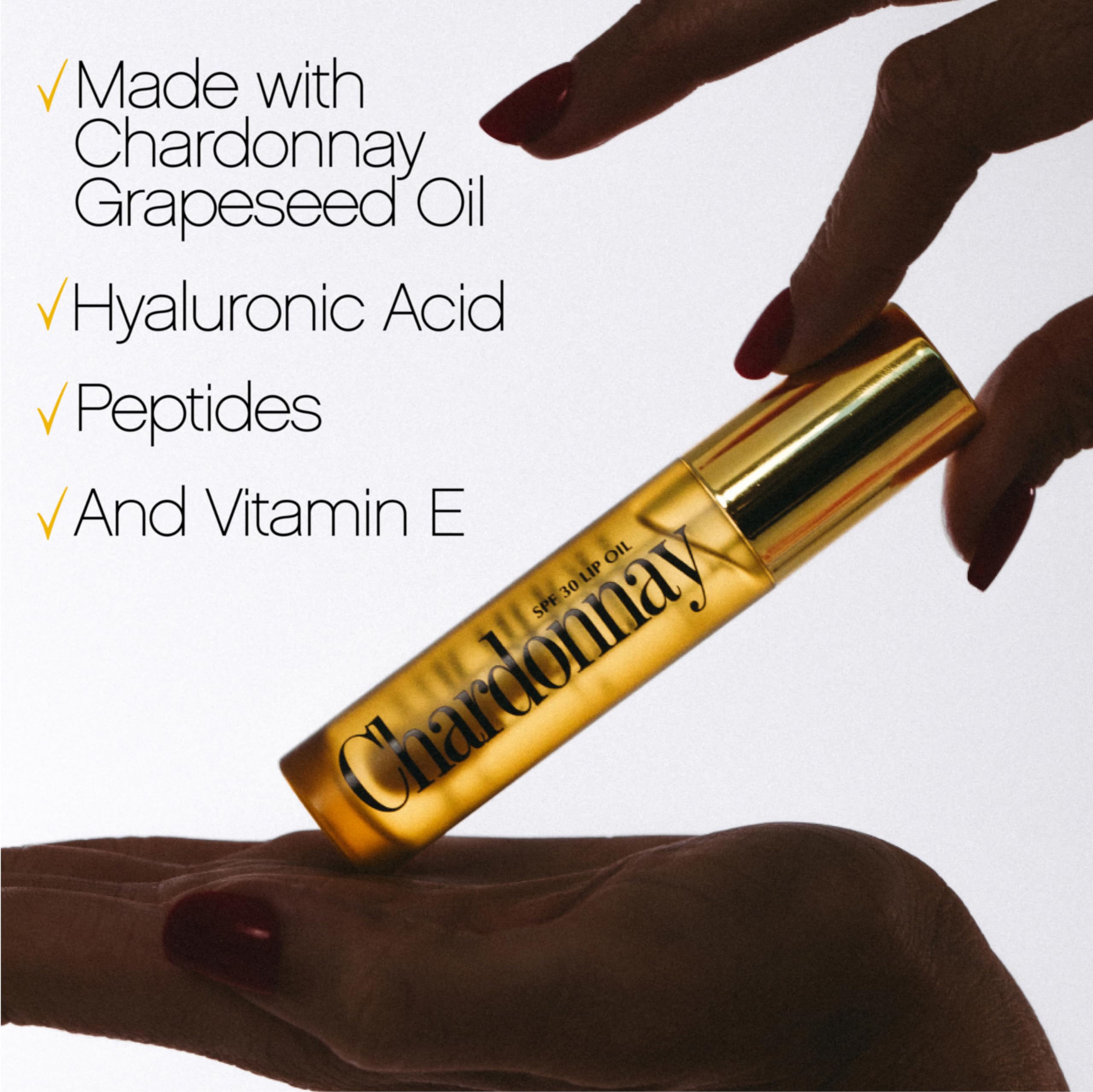 VACATION Aceite labial SPF 30 Chardonnay en formato 4 en 1 para uso diario.