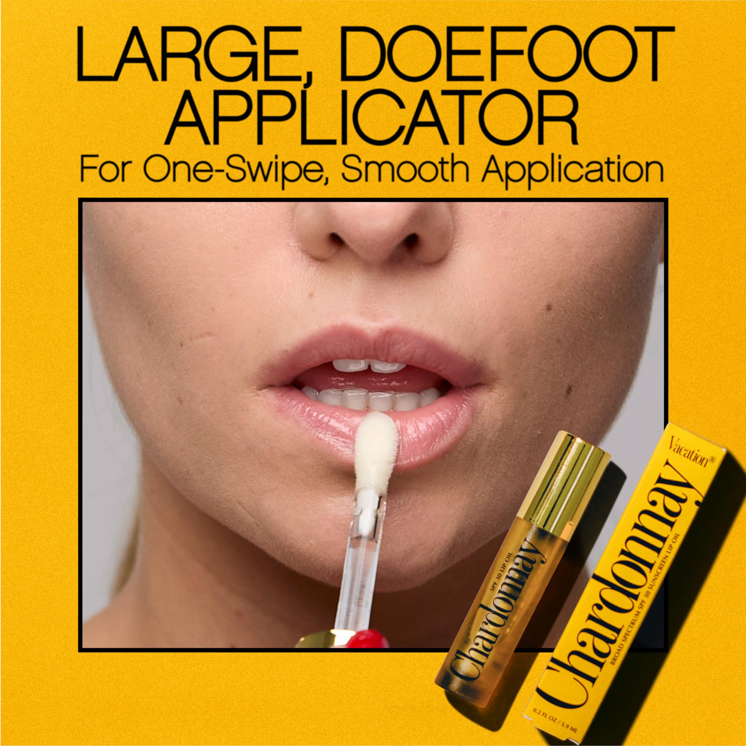 VACATION Aceite labial SPF 30 Chardonnay protegiendo los labios del sol con hidratación.