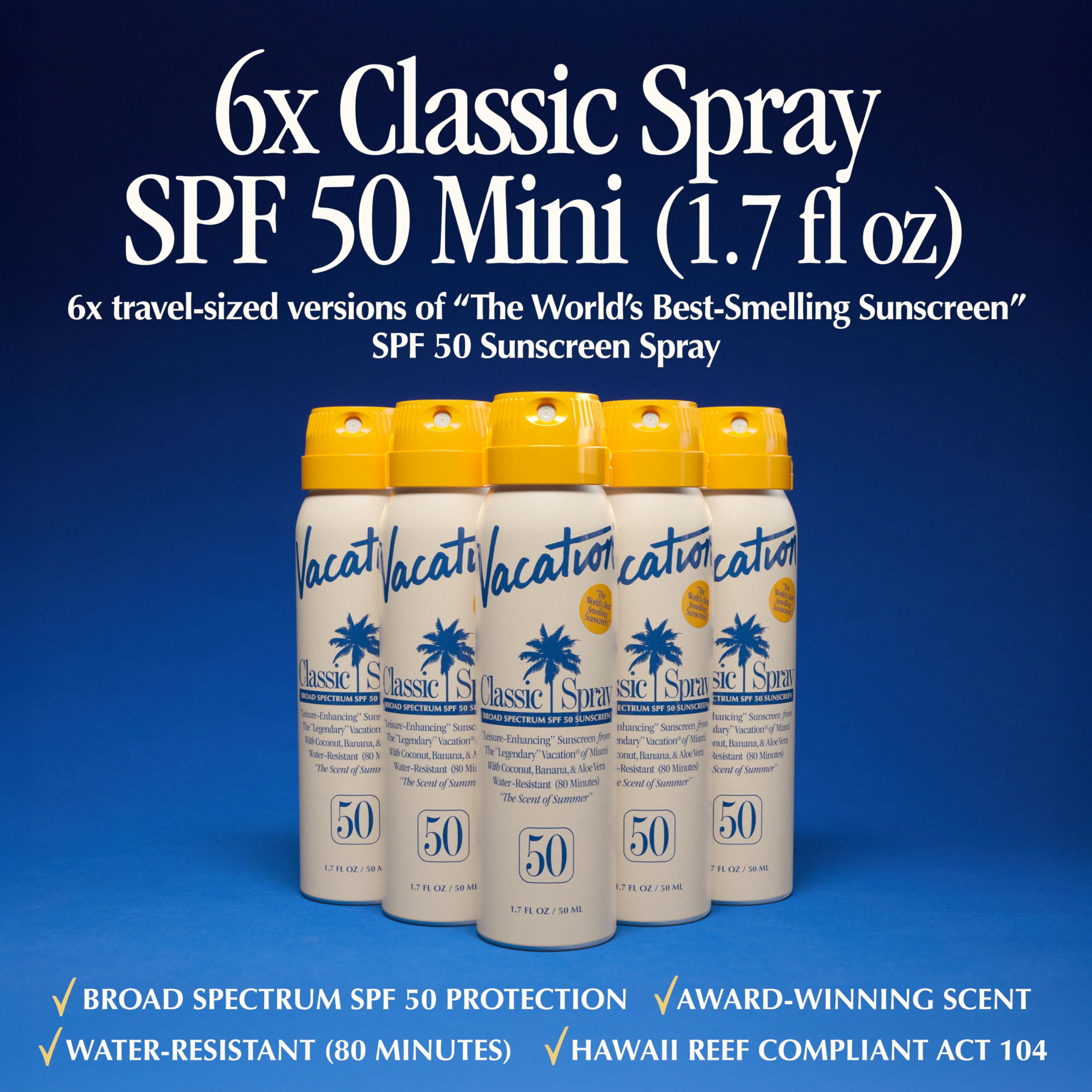 Vacation travel-size sunscreen spray bottle packed for carry-on use.