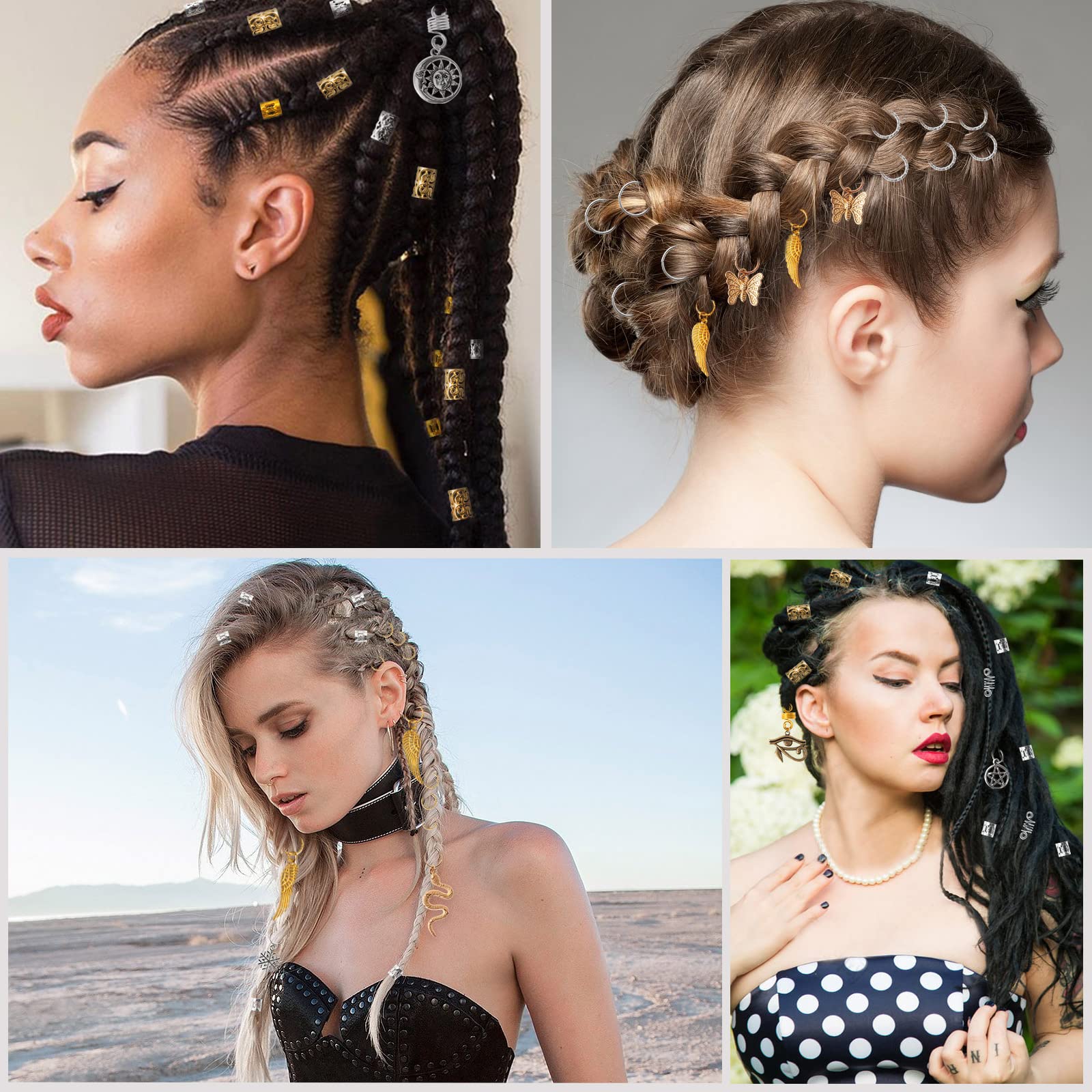 Vaikby dije dreadlock cristal, acento llamativo para trenzas y dreadlocks.