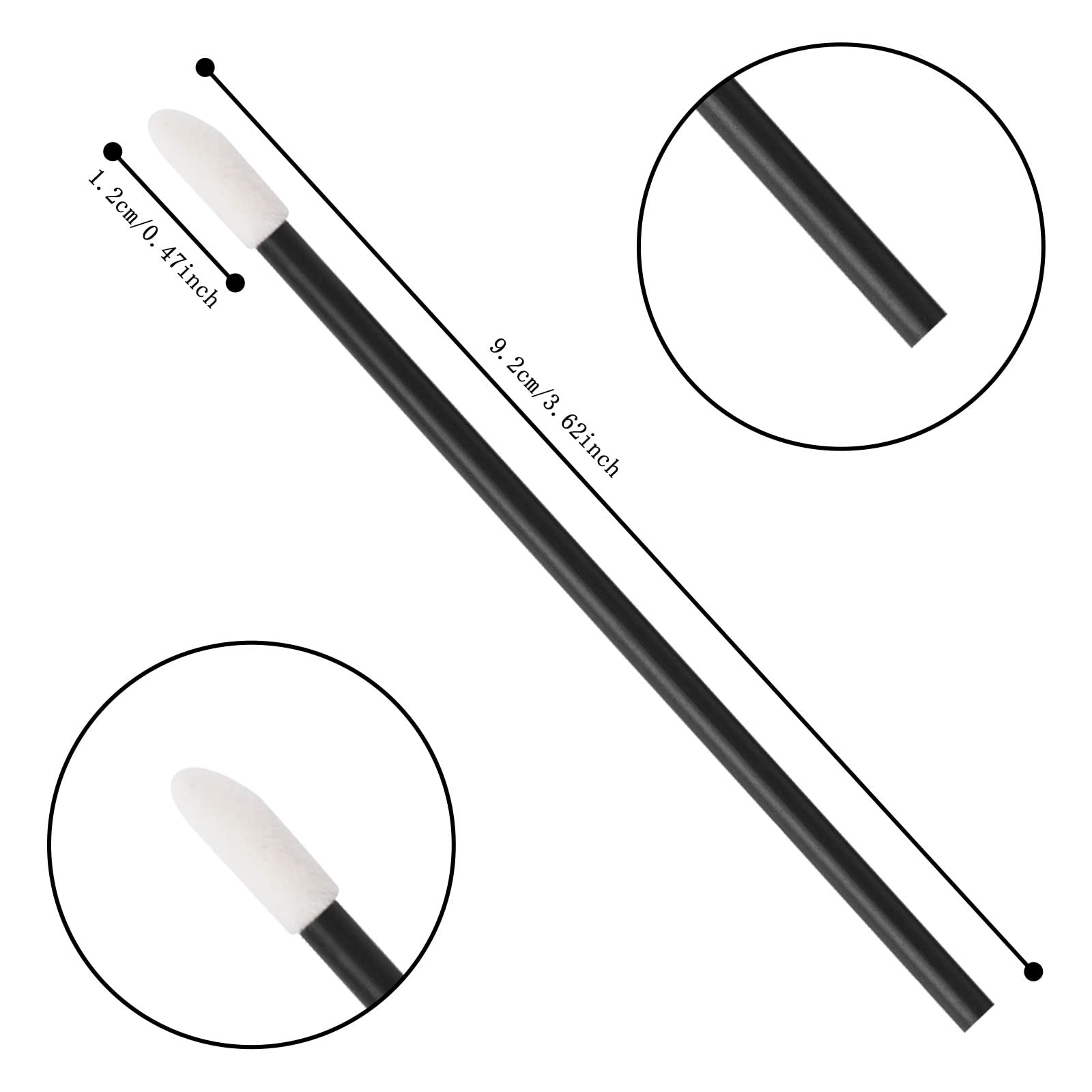 Vaincre lip wands disposable applicator close-up showing soft flocking.
