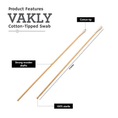 Vakly 200 wooden shaft swabs with soft cotton tips for controlled placement.