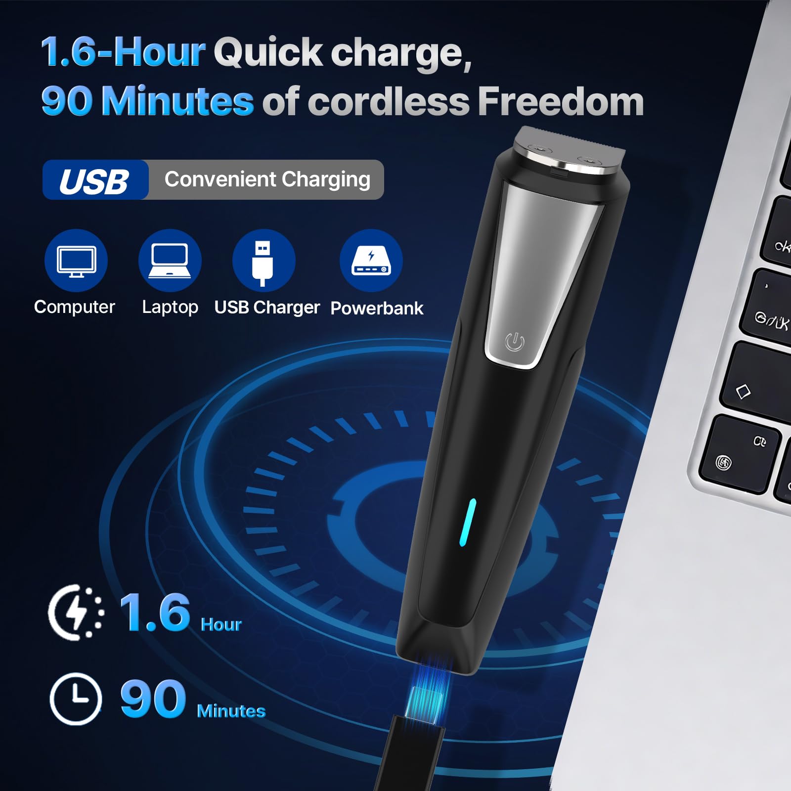 Valano USB-rechargeable clipper is ideal for travel and cordless use.