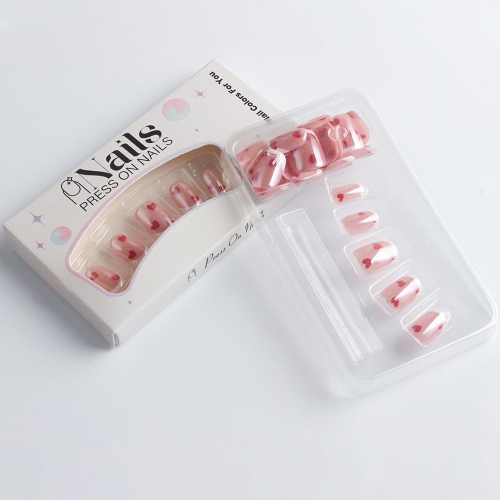 Valentines uñas adhesivas extra corto: ideal para uñas cortas y elegantes.
