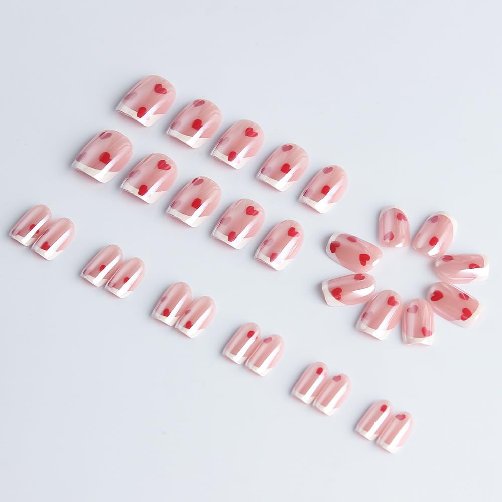 Valentines uñas adhesivas ombré rosa: transición suave ideal para uñas naturales.