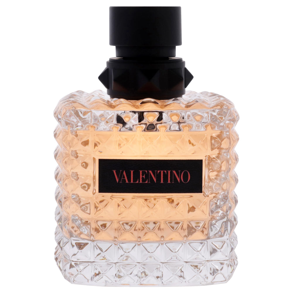 Valentino Donna Born In Roma Coral Fantasy bottle close-up with cap, showcasing luxury details