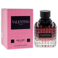 Valentino Donna Born In Roma Intense label detail, luxe branding and premium feel.
