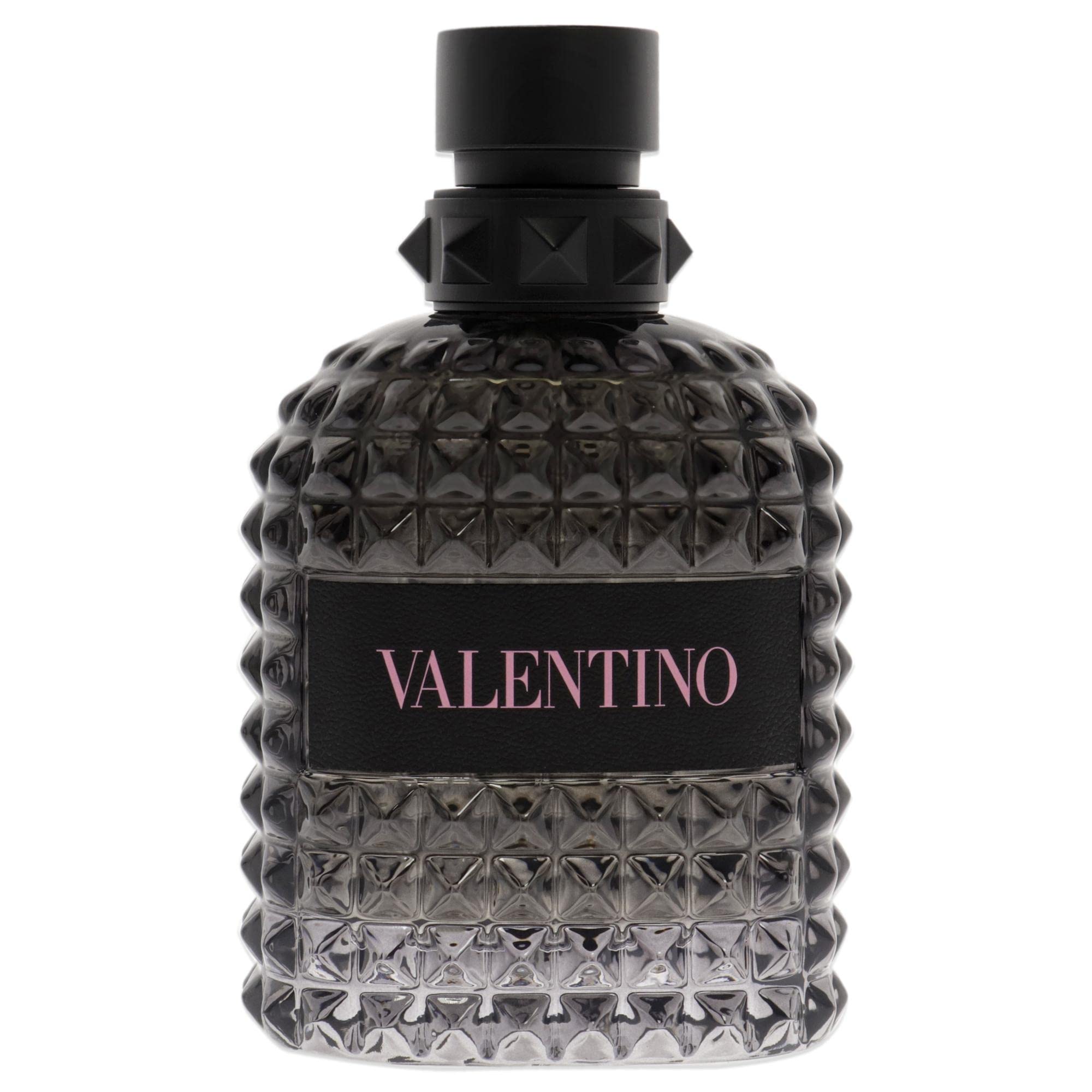 Valentino Uomo Born in Roma EDT bottle close-up showing spray nozzle for easy application.