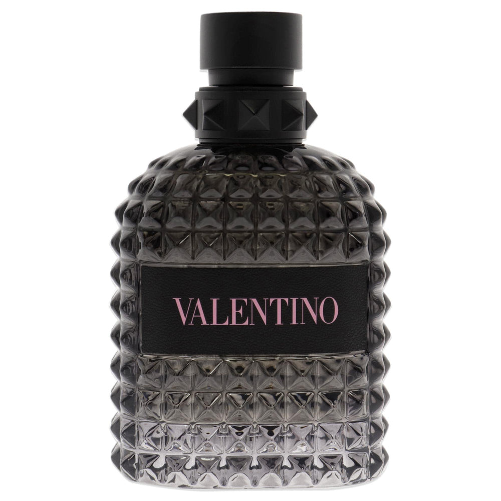 Valentino Uomo Born in Roma EDT bottle close-up showing spray nozzle for easy application.
