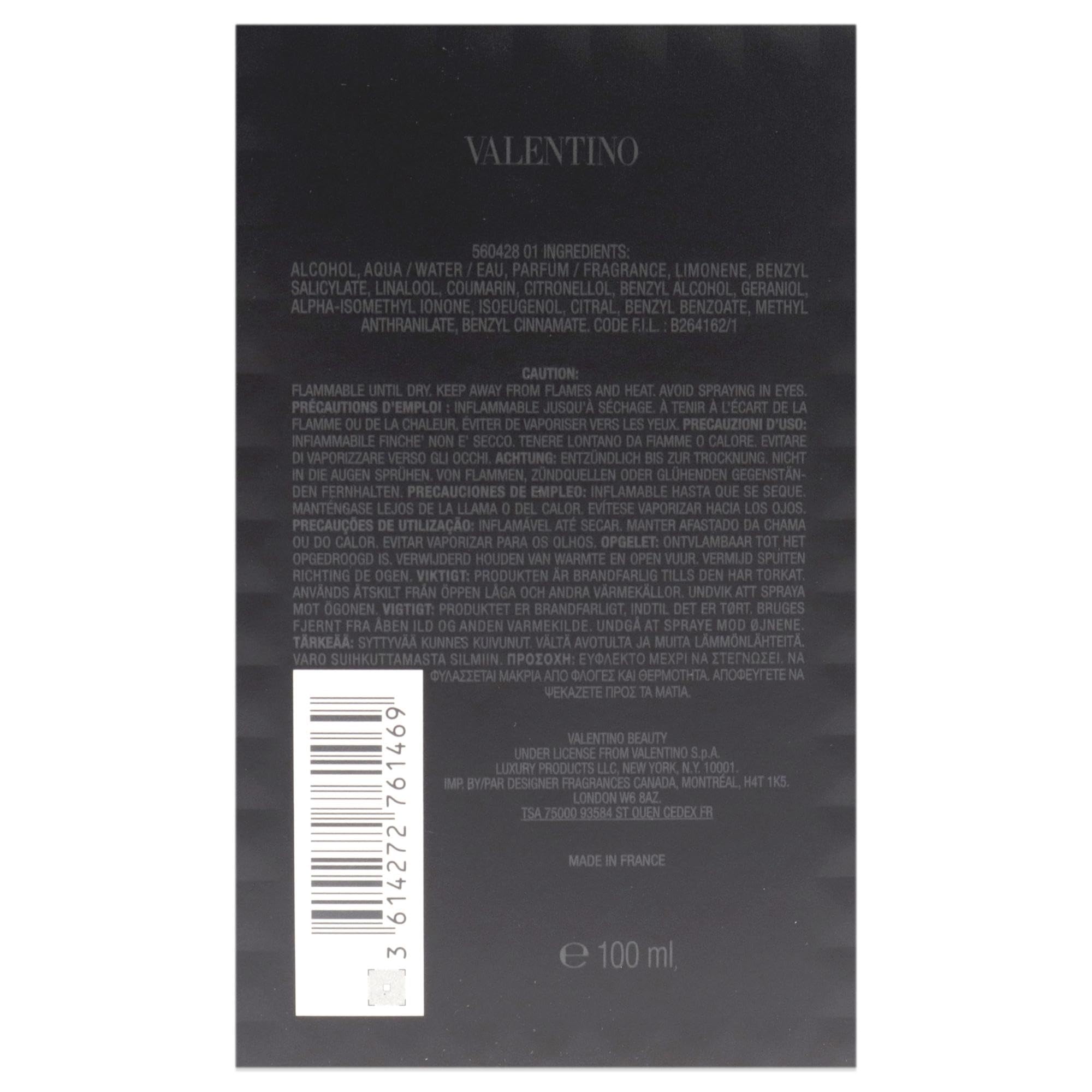 Valentino Uomo Born in Roma bottle in box on desk for refined routine.