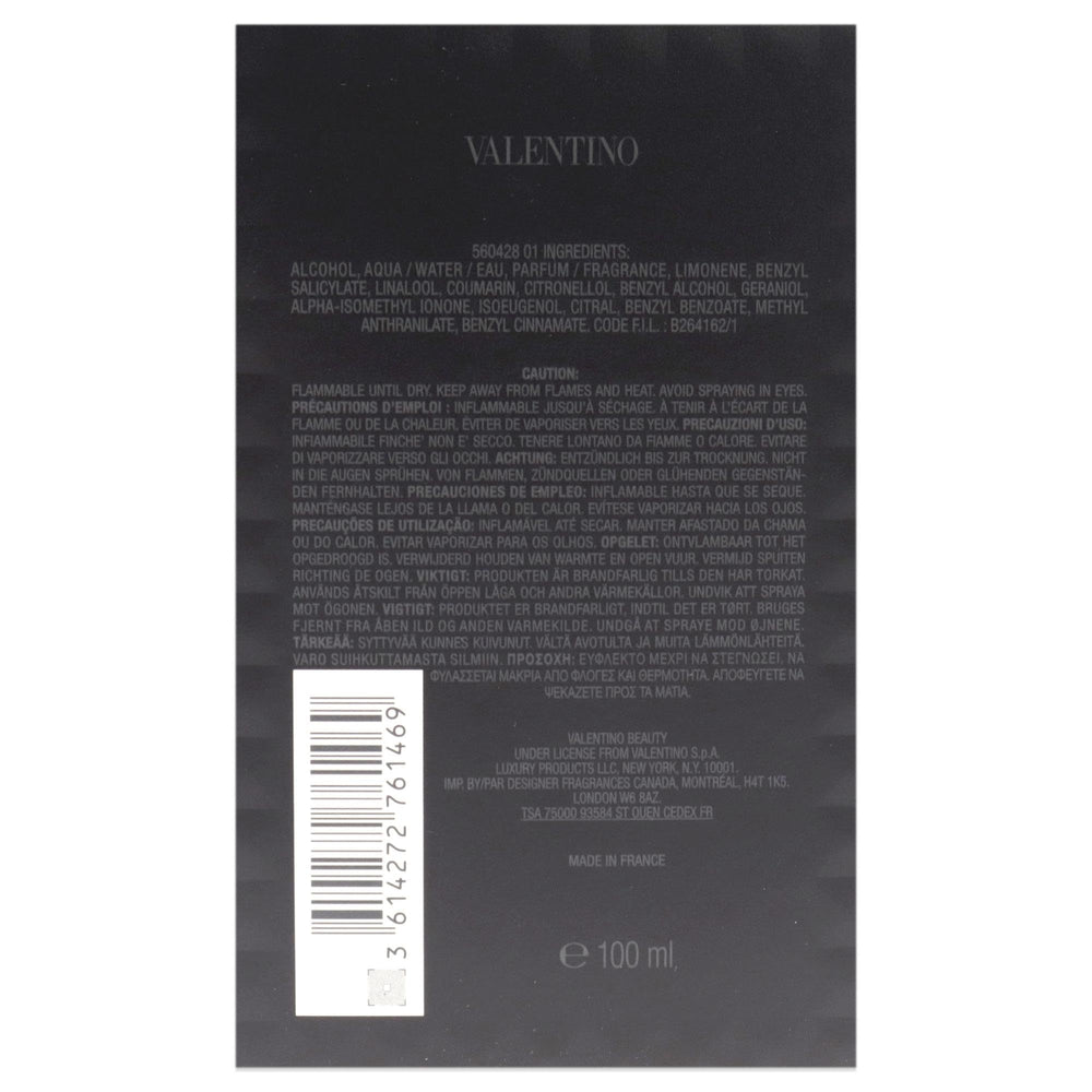 Valentino Uomo Born in Roma bottle in box on desk for refined routine.