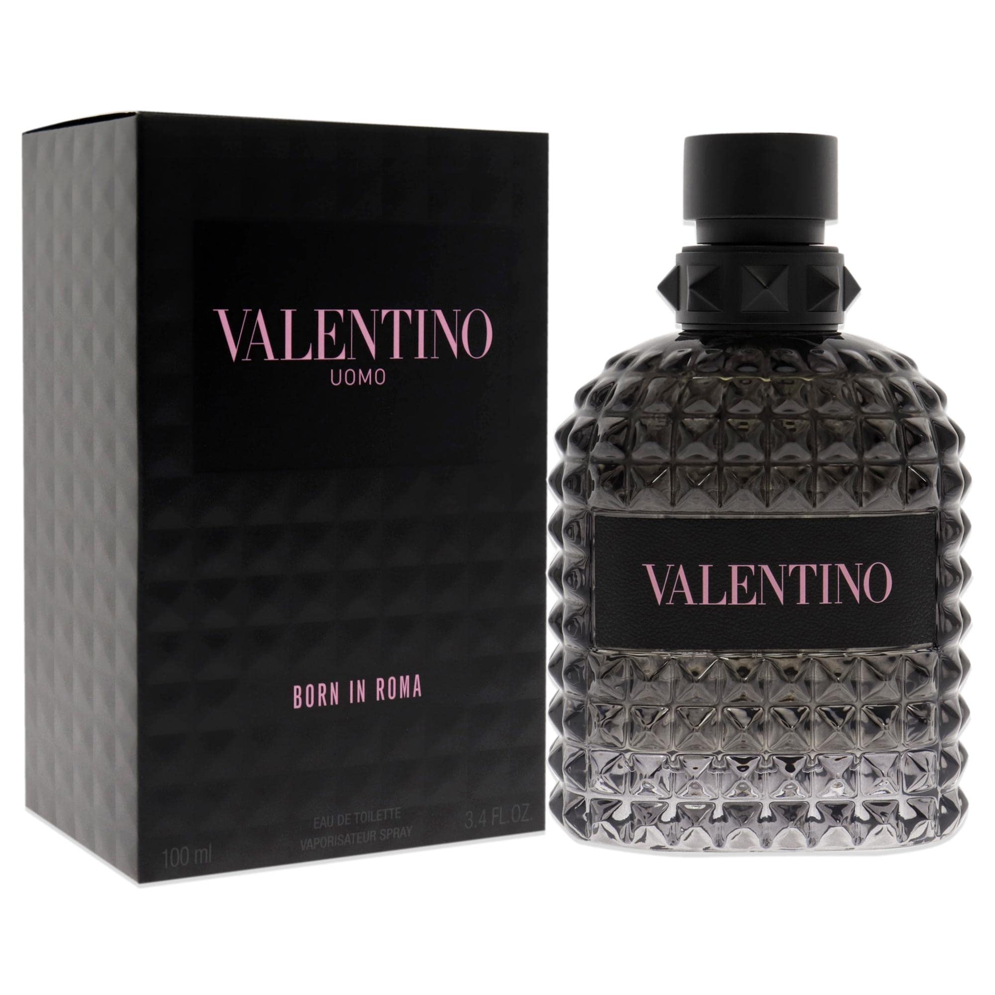 Valentino Uomo Born in Roma packaging on shelf signals premium gift-ready presentation.