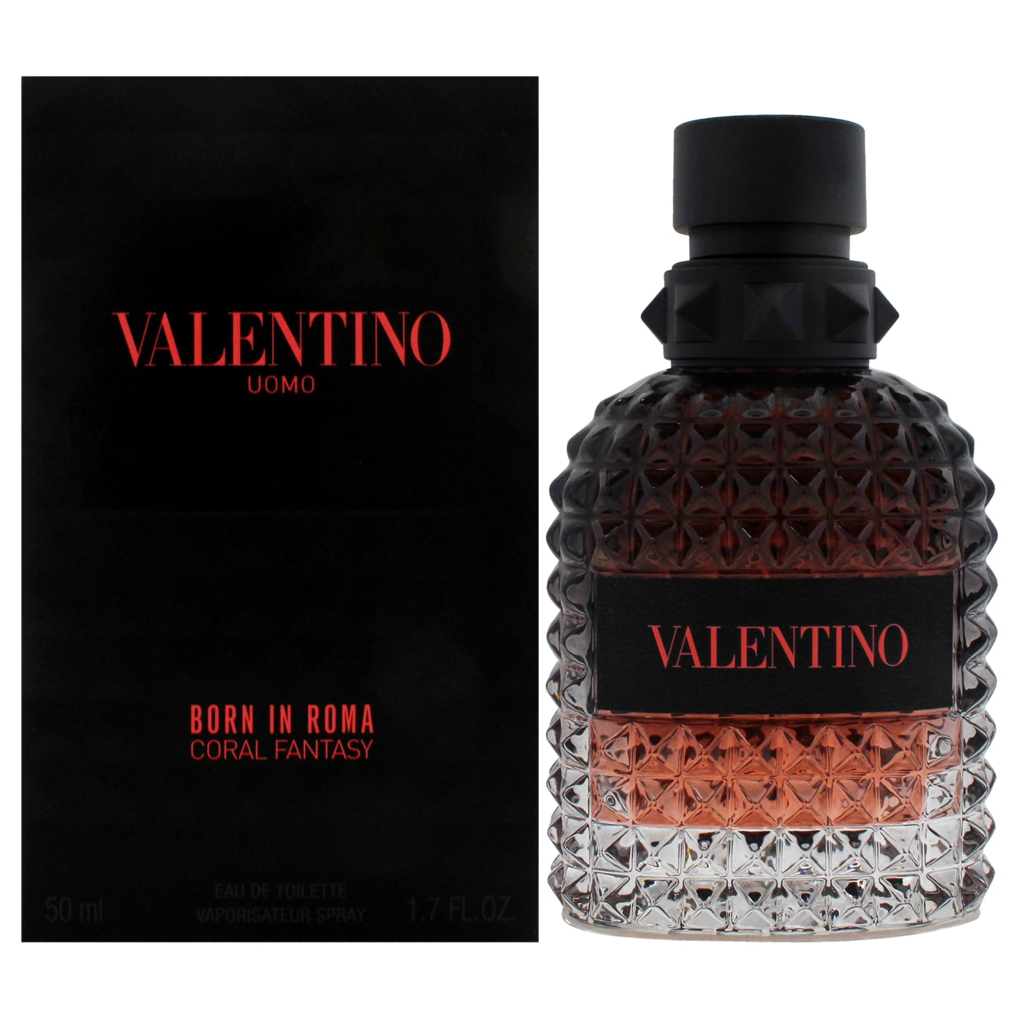 Valentino Uomo Born In Roma Coral Fantasy bottle closeup for refined everyday wear.
